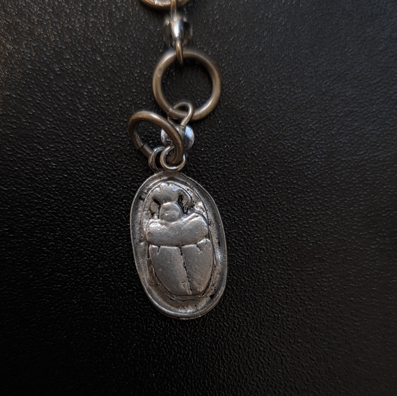 Jade Beaded Necklace W/ Lampwork Pendant And Egyptian Scarab Hangtag - Picture 6 of 7